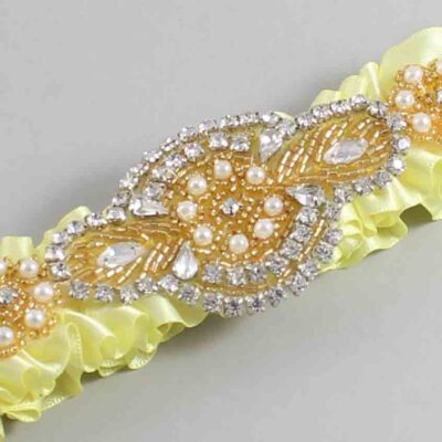 Lemon Chiffon Satin with Gold Wedding Garter / Yellow Wedding Garters / Charlotte # (617-617)-01-A05-Gold