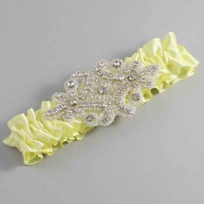 Lemon Chiffon Satin Wedding Garter / Solid Yellow Wedding Garters / Heather # (617-617)-01-A07-Silver