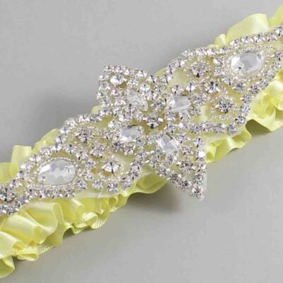 Lemon Chiffon Satin Wedding Garter / Solid Yellow Wedding Garters / Lorine # (617-617)-01-A09-Silver