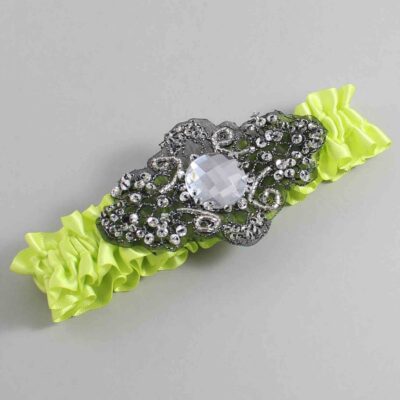 Pineapple Satin with Black Wedding Garter / Yellow Wedding Garters / Bijou # (625-625)-01-A02-Black