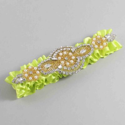 Pineapple Satin with Gold Wedding Garter / Yellow Wedding Garters / Charlotte # (625-625)-01-A05-Gold