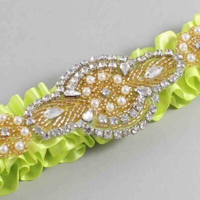 Pineapple Satin with Gold Wedding Garter / Yellow Wedding Garters / Charlotte # (625-625)-01-A05-Gold