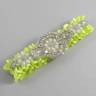 Pineapple Satin Wedding Garter / Solid Yellow Wedding Garters / Charlotte # (625-625)-01-A06-Silver