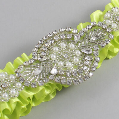 Pineapple Satin Wedding Garter / Solid Yellow Wedding Garters / Charlotte # (625-625)-01-A06-Silver