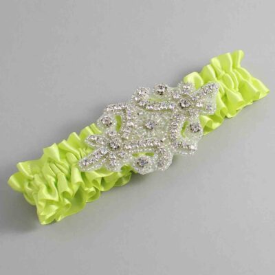Pineapple Satin Wedding Garter / Solid Yellow Wedding Garters / Heather # (625-625)-01-A07-Silver