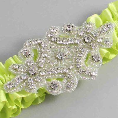 Pineapple Satin Wedding Garter / Solid Yellow Wedding Garters / Heather # (625-625)-01-A07-Silver