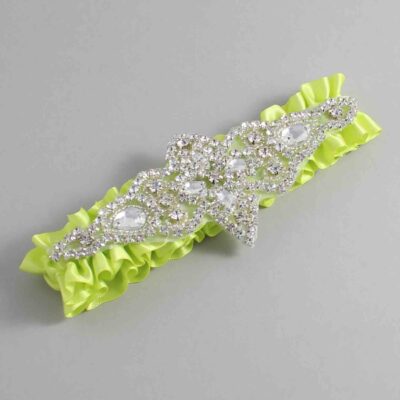 Pineapple Satin Wedding Garter / Solid Yellow Wedding Garters / Lorine # (625-625)-01-A09-Silver