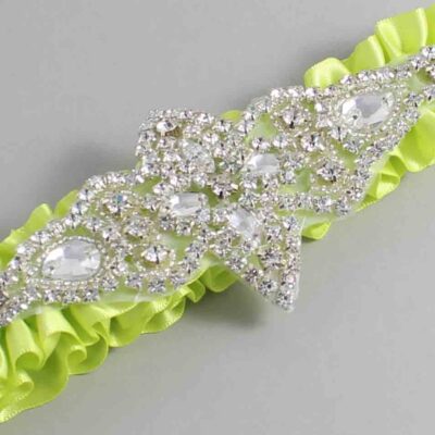 Pineapple Satin Wedding Garter / Solid Yellow Wedding Garters / Lorine # (625-625)-01-A09-Silver