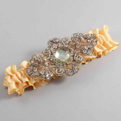 Buttercup Satin with Brown Wedding Garter / Yellow Wedding Garters / Bijou # (644-644)-01-A01-Antique