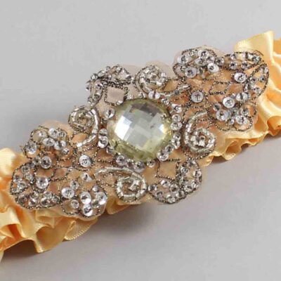 Buttercup Satin with Brown Wedding Garter / Yellow Wedding Garters / Bijou # (644-644)-01-A01-Antique