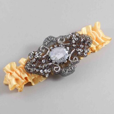 Buttercup Satin with Black Wedding Garter / Yellow Wedding Garters / Bijou # (644-644)-01-A02-Black