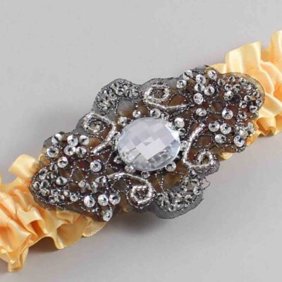 Buttercup Satin with Black Wedding Garter / Yellow Wedding Garters / Bijou # (644-644)-01-A02-Black