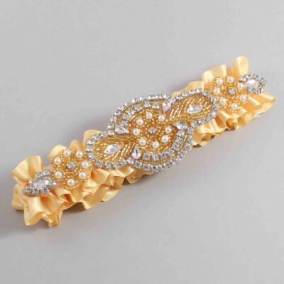 Buttercup Satin with Gold Wedding Garter / Yellow Wedding Garters / Charlotte # (644-644)-01-A05-Gold