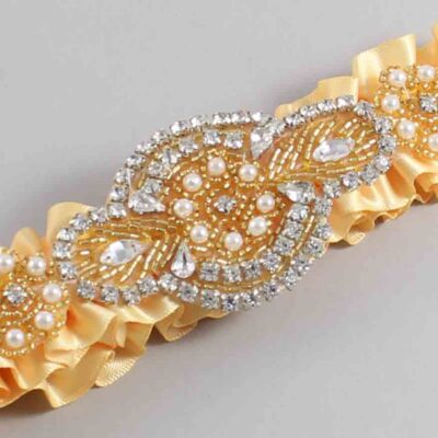 Buttercup Satin with Gold Wedding Garter / Yellow Wedding Garters / Charlotte # (644-644)-01-A05-Gold