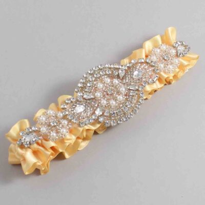 Buttercup Satin Wedding Garter / Solid Yellow Wedding Garters / Charlotte # (644-644)-01-A06-Silver