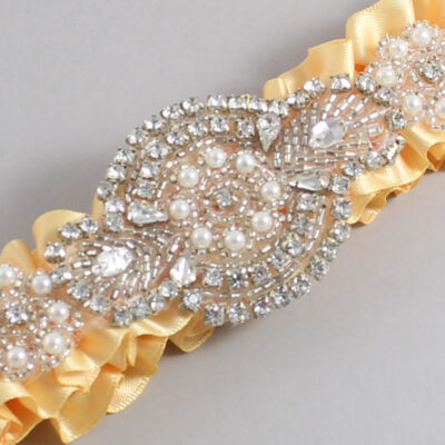 Buttercup Satin Wedding Garter / Solid Yellow Wedding Garters / Charlotte # (644-644)-01-A06-Silver