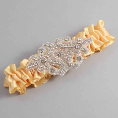 Buttercup Satin Wedding Garter / Solid Yellow Wedding Garters / Heather # (644-644)-01-A07-Silver