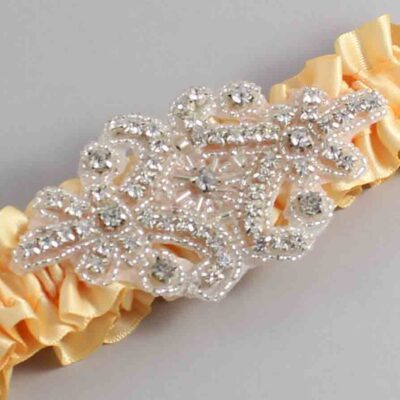 Buttercup Satin Wedding Garter / Solid Yellow Wedding Garters / Heather # (644-644)-01-A07-Silver