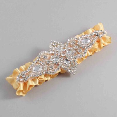 Buttercup Satin Wedding Garter / Solid Yellow Wedding Garters / Lorine # (644-644)-01-A09-Silver