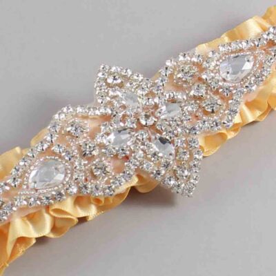 Buttercup Satin Wedding Garter / Solid Yellow Wedding Garters / Lorine # (644-644)-01-A09-Silver