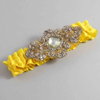 Sunglow Satin with Brown Wedding Garter / Yellow Wedding Garters / Bijou # (645-645)-01-A01-Antique