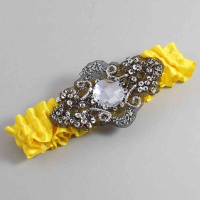 Sunglow Satin with Black Wedding Garter / Yellow Wedding Garters / Bijou # (645-645)-01-A02-Black