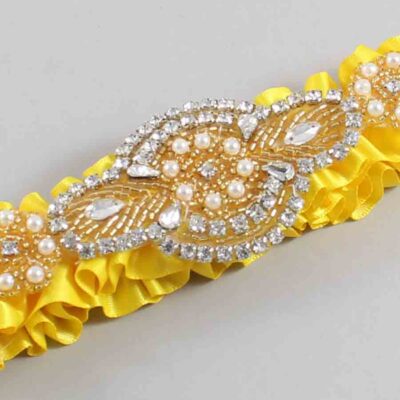 Sunglow Satin with Gold Wedding Garter / Yellow Wedding Garters / Charlotte # (645-645)-01-A05-Gold
