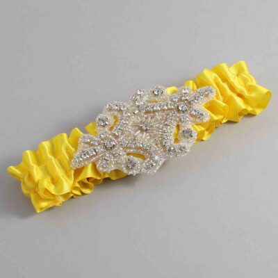 Sunglow Satin Wedding Garter / Solid Yellow Wedding Garters / Heather # (645-645)-01-A07-Silver
