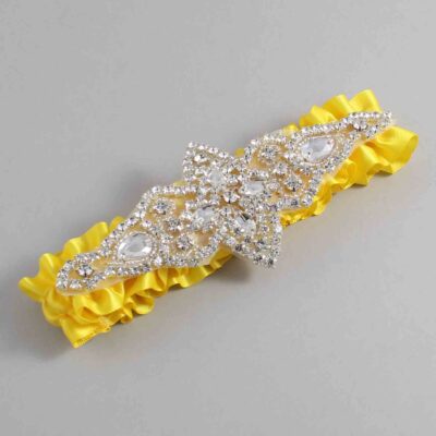Sunglow Satin Wedding Garter / Solid Yellow Wedding Garters / Lorine # (645-645)-01-A09-Silver