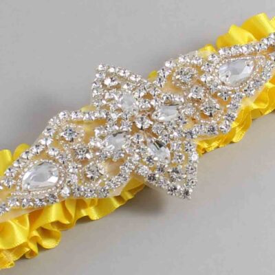 Sunglow Satin Wedding Garter / Solid Yellow Wedding Garters / Lorine # (645-645)-01-A09-Silver