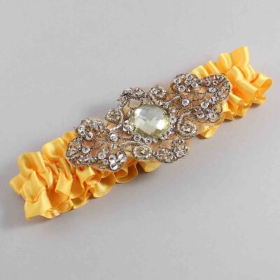 Saffron Satin with Brown Wedding Garter / Gold Wedding Garters / Bijou # (658-658)-01-A01-Antique