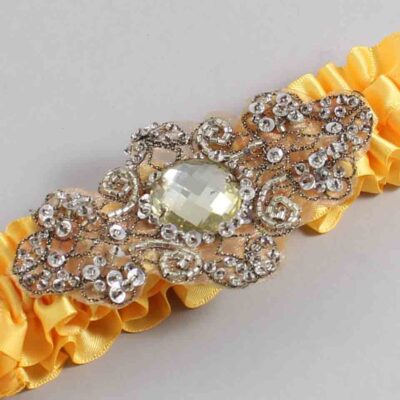 Saffron Satin with Brown Wedding Garter / Gold Wedding Garters / Bijou # (658-658)-01-A01-Antique