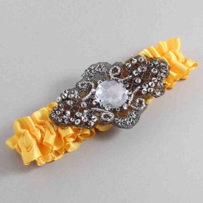 Saffron Satin with Black Wedding Garter / Gold Wedding Garters / Bijou # (658-658)-01-A02-Black