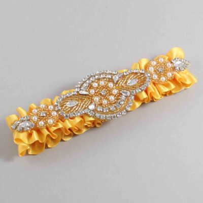 Saffron Satin with Gold Wedding Garter / Gold Wedding Garters / Charlotte # (658-658)-01-A05-Gold