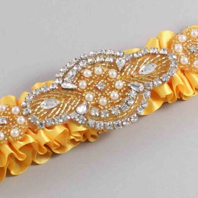 Saffron Satin with Gold Wedding Garter / Gold Wedding Garters / Charlotte # (658-658)-01-A05-Gold