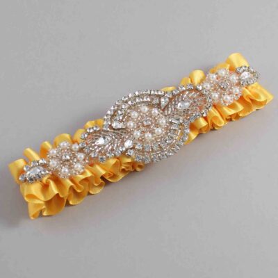 Saffron Satin Wedding Garter / Solid Gold Wedding Garters / Charlotte # (658-658)-01-A06-Silver