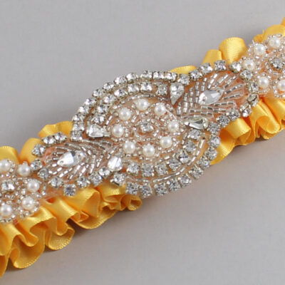 Saffron Satin Wedding Garter / Solid Gold Wedding Garters / Charlotte # (658-658)-01-A06-Silver