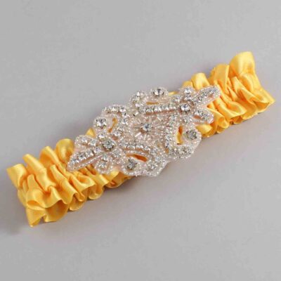 Saffron Satin Wedding Garter / Solid Gold Wedding Garters / Heather # (658-658)-01-A07-Silver