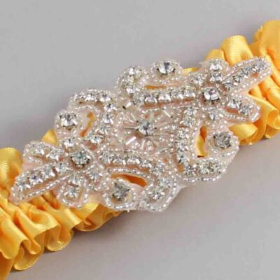Saffron Satin Wedding Garter / Solid Gold Wedding Garters / Heather # (658-658)-01-A07-Silver