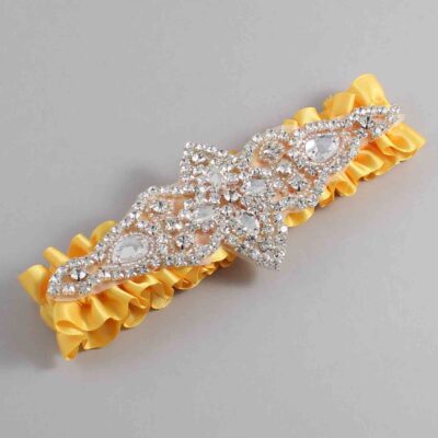 Saffron Satin Wedding Garter / Solid Gold Wedding Garters / Lorine # (658-658)-01-A09-Silver