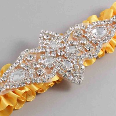 Saffron Satin Wedding Garter / Solid Gold Wedding Garters / Lorine # (658-658)-01-A09-Silver