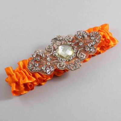 Tangerine Satin with Brown Wedding Garter / Orange Wedding Garters / Bijou # (668-668)-01-A01-Antique