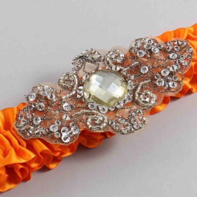 Tangerine Satin with Brown Wedding Garter / Orange Wedding Garters / Bijou # (668-668)-01-A01-Antique