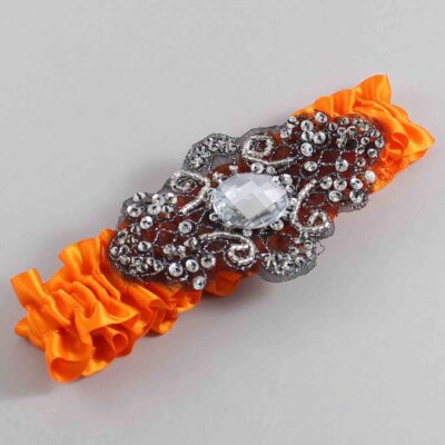 Tangerine Satin with Black Wedding Garter / Orange Wedding Garters / Bijou # (668-668)-01-A02-Black
