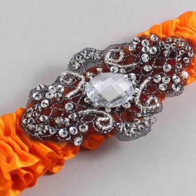 Tangerine Satin with Black Wedding Garter / Orange Wedding Garters / Bijou # (668-668)-01-A02-Black