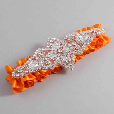 Tangerine Satin Wedding Garter / Solid Orange Wedding Garters / Lorine # (668-668)-01-A09-Silver