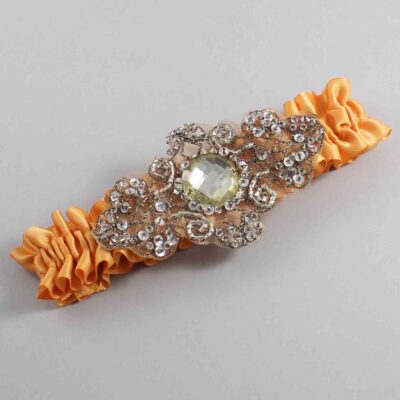 Gold Satin with Brown Wedding Garter / Gold Wedding Garters / Bijou # (675-675)-01-A01-Antique