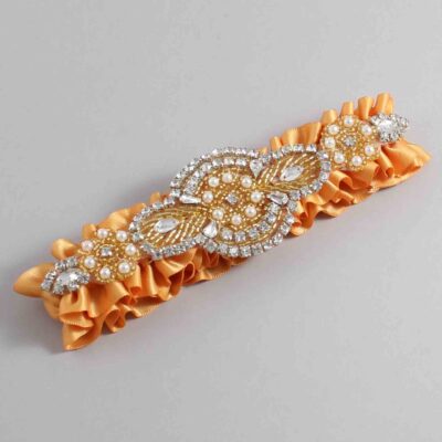 Gold Satin with Gold Wedding Garter / Gold Wedding Garters / Charlotte # (675-675)-01-A05-Gold
