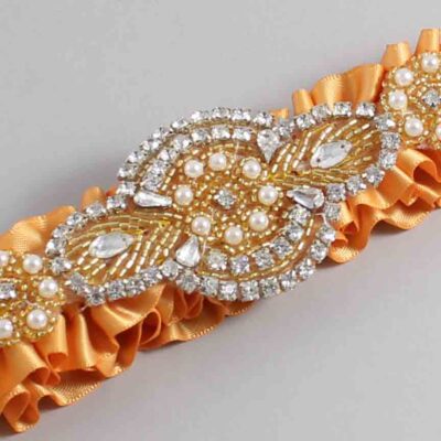 Gold Satin with Gold Wedding Garter / Gold Wedding Garters / Charlotte # (675-675)-01-A05-Gold