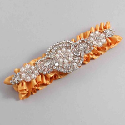 Gold Satin Wedding Garter / Solid Gold Wedding Garters / Charlotte # (675-675)-01-A06-Silver